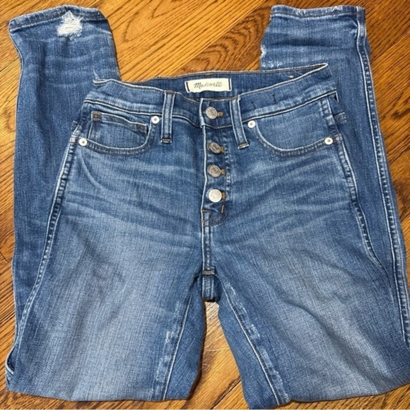 Madewell Jeans Women's 24 Slim Fit Straight Leg Blue Stretch Denim Button Fly - Picture 1 of 4